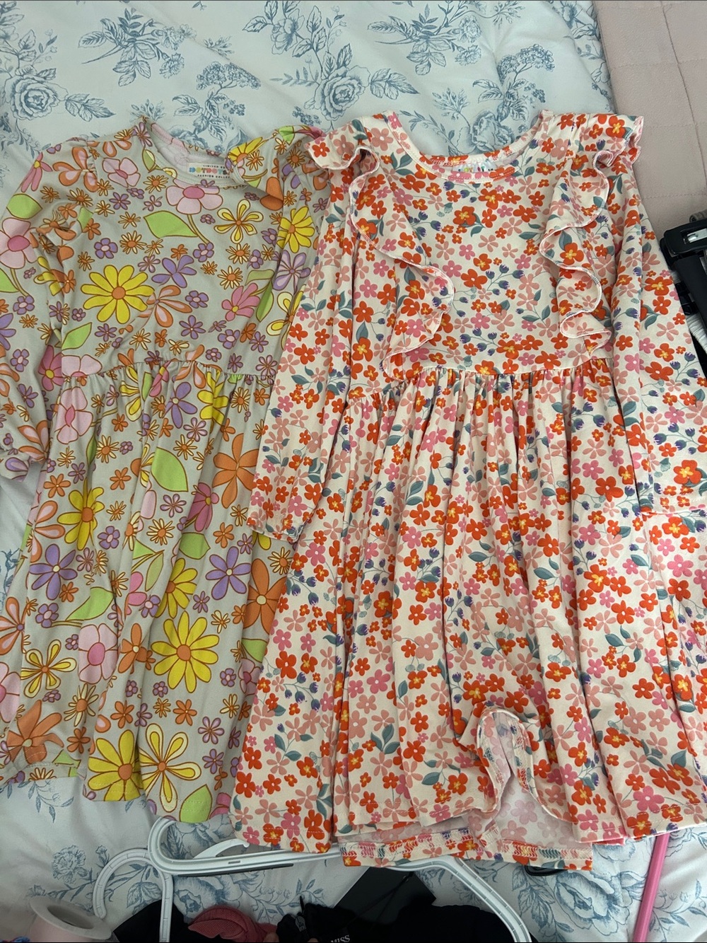 Dot Dot Smile Floral Ruffle Long-Sleeve Dress - Pink, Orange & Yellow
